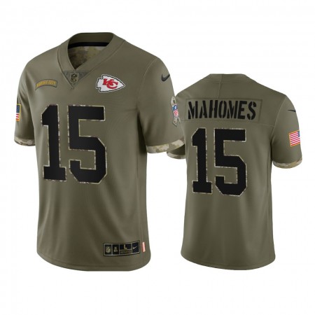 Tröjor Kansas City Chiefs Patrick Mahomes 15 Olive 2022 Salute To Service - Män Tröjor Kansas City Chiefs Patrick Mahomes 15 Olive 2022 Salute To Service - Män